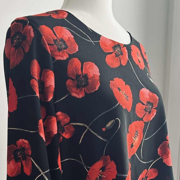 Cartise Black Red Poppy Double-Layer Pleated Chiffon Blouse – US 8 - Picture 1 of 12